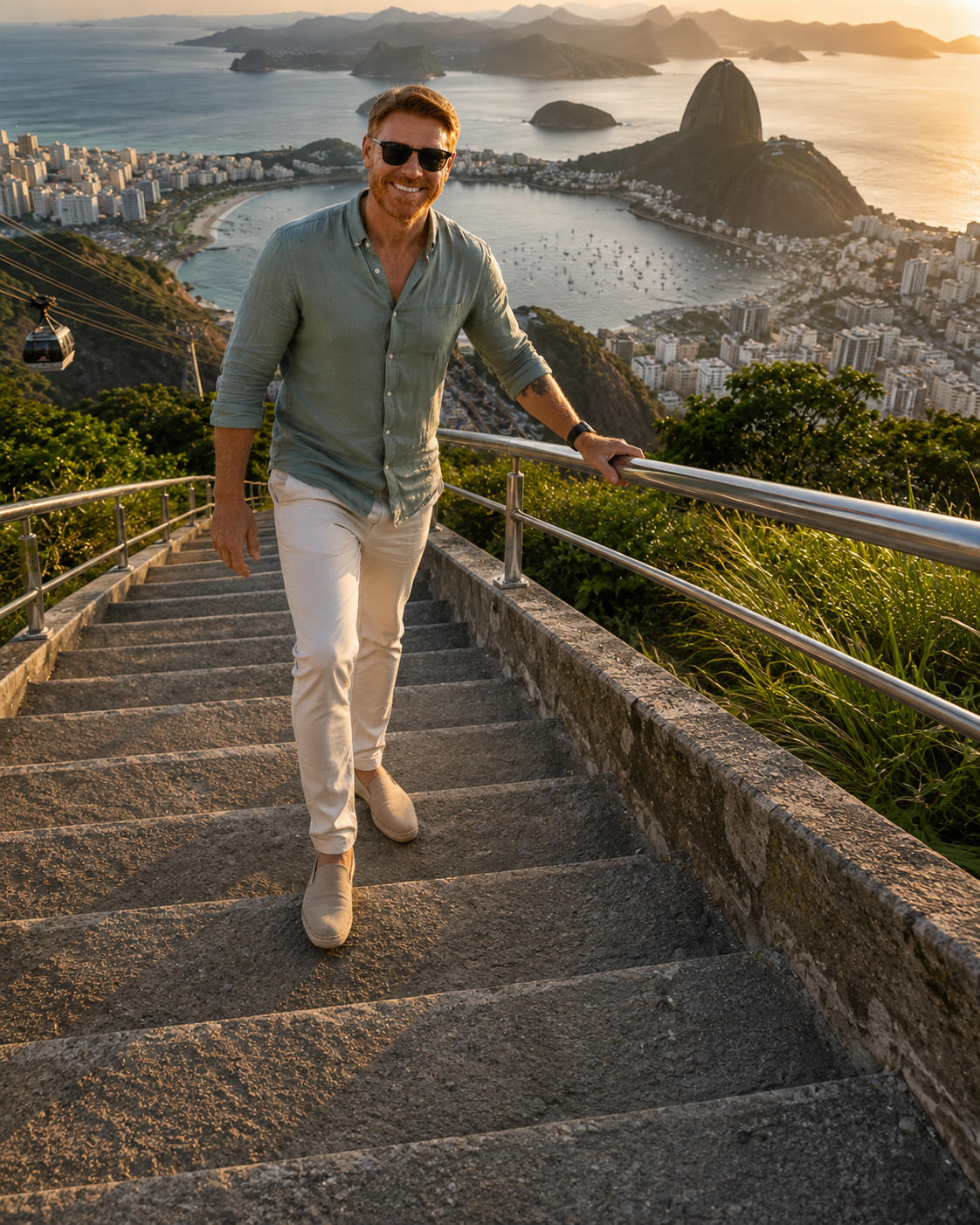 Viajantes sorrindo em ambiente tropical no Brasil