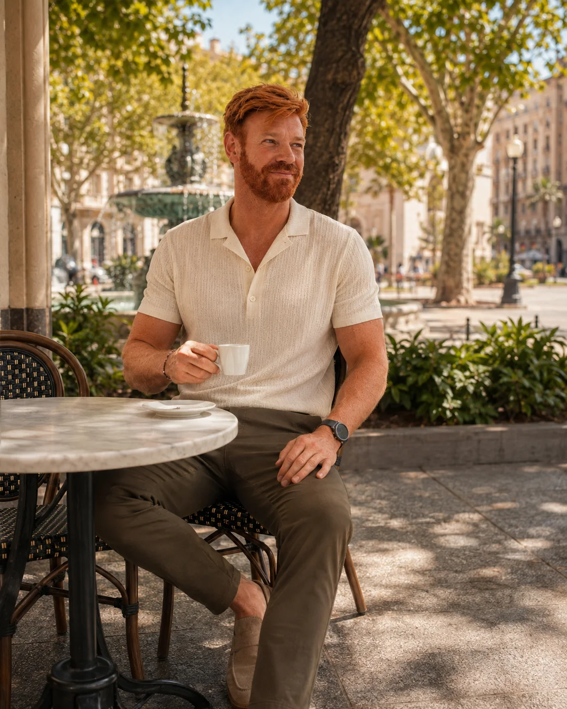 Lipe en un café al aire libre en Mendoza