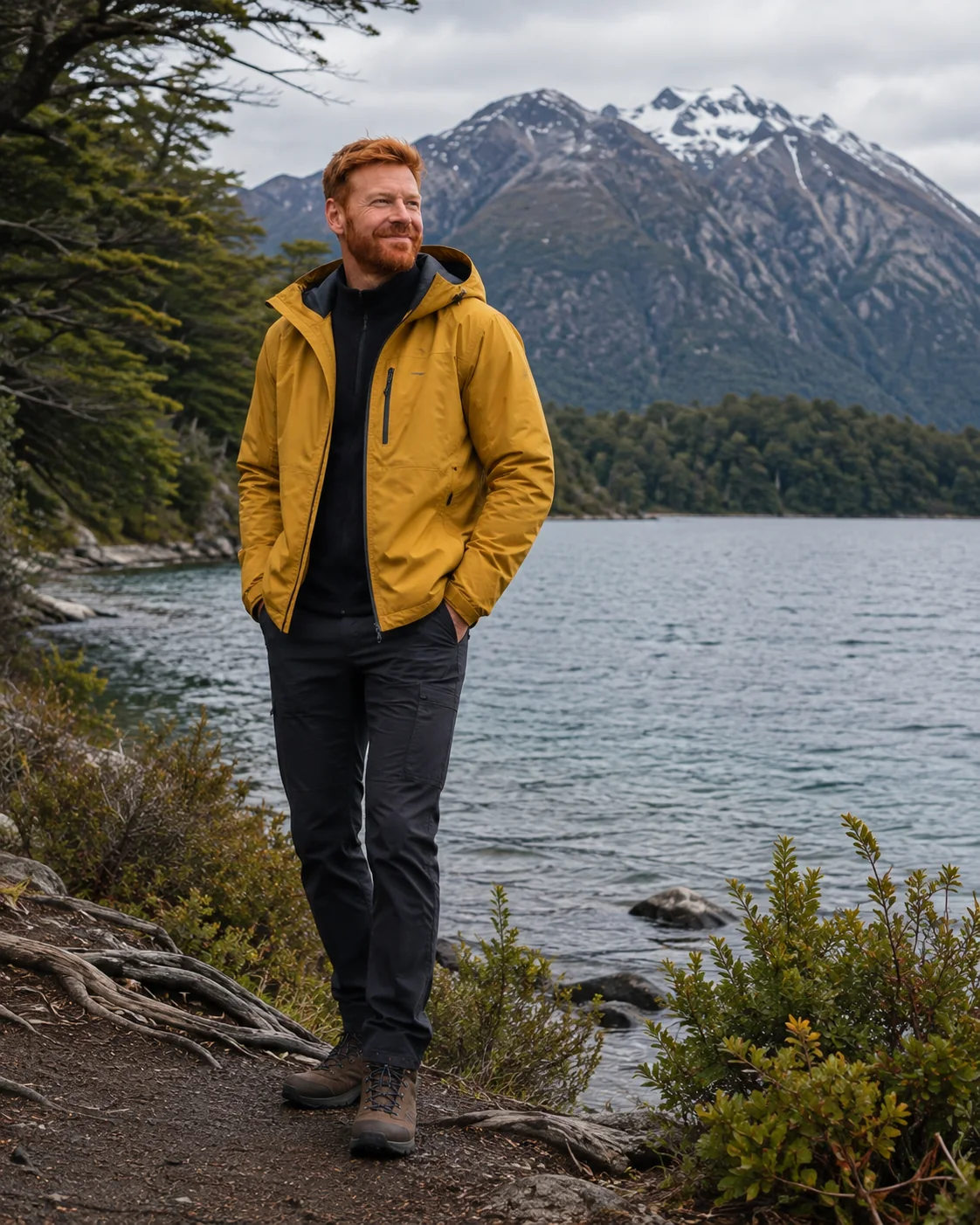 Lipe junto a un lago y sendero en los alrededores de Ushuaia