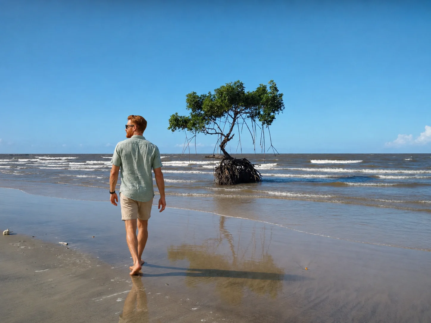 Lipe caminando por una playa de la isla de Marajó