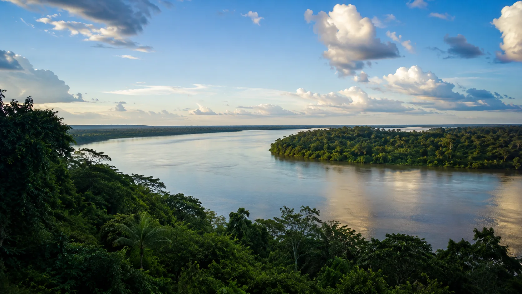 Vista de un gran río paraense rodeado de bosque