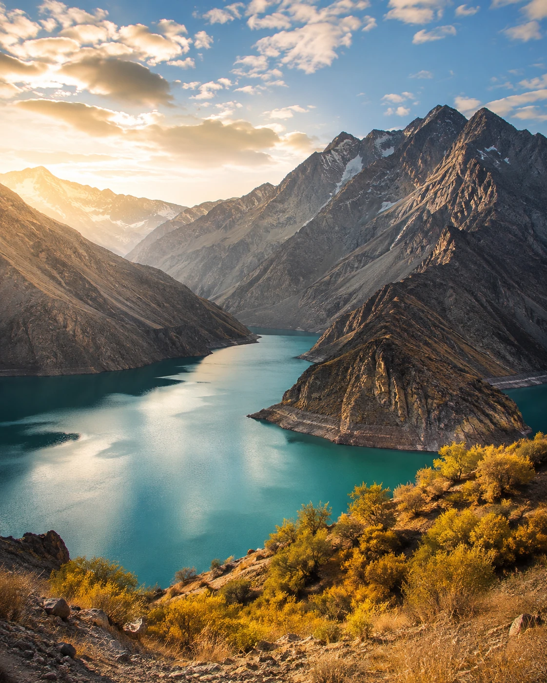 Embalse El Yeso entre las montañas del Cajón del Maipo