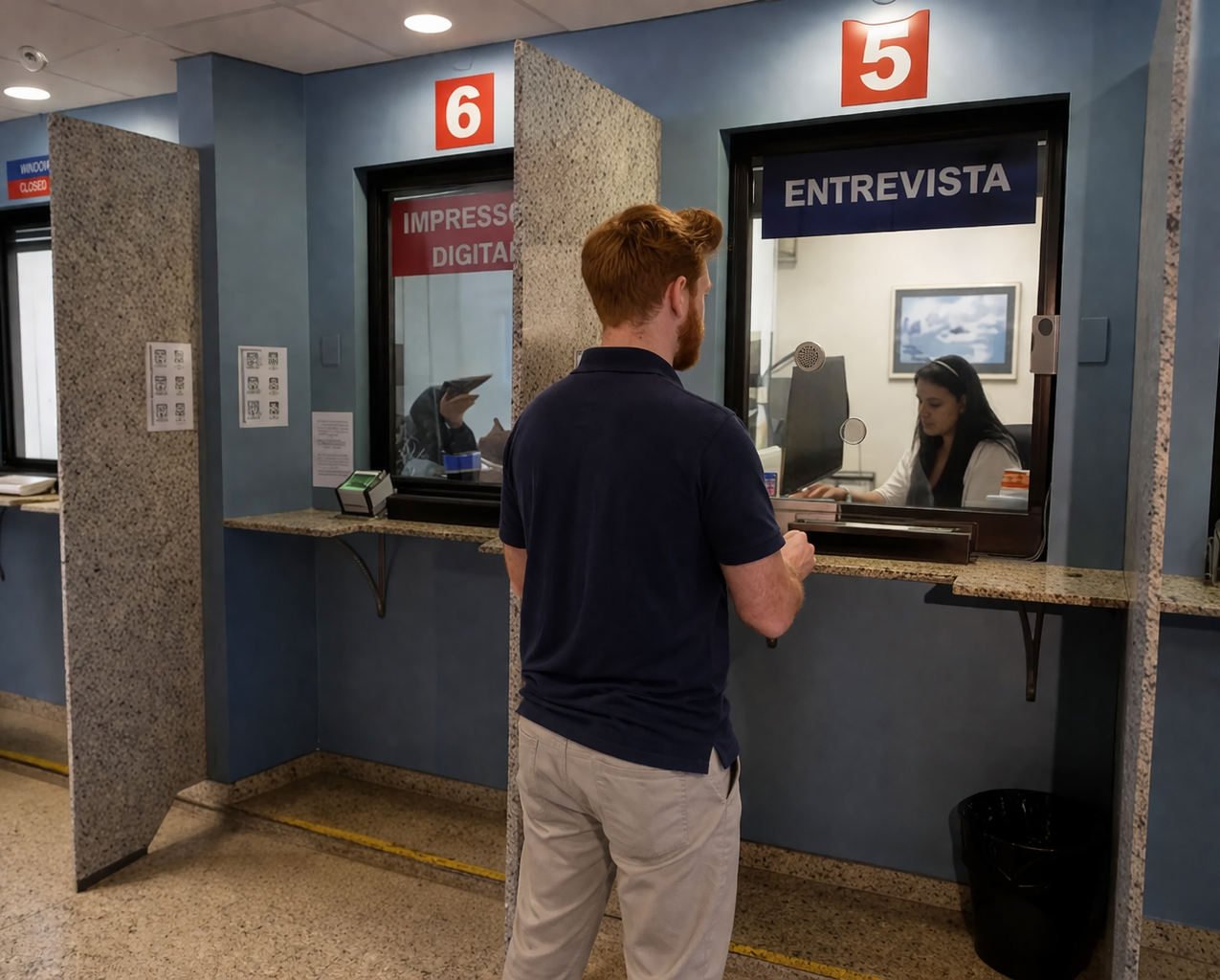Lipe no atendimento do visto americano, usado no card do vídeo sobre como tirar visto americano